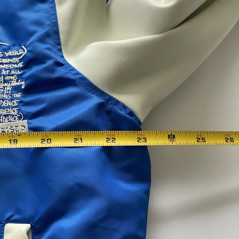 Zara Capturing The Essence Varsity Bomber Jacket Mens M Blue Graphics Academia